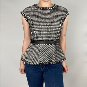 REBECCA‎ TAYLOR Tweed Peplum Short Sleeve Zip Top Lambs Leather